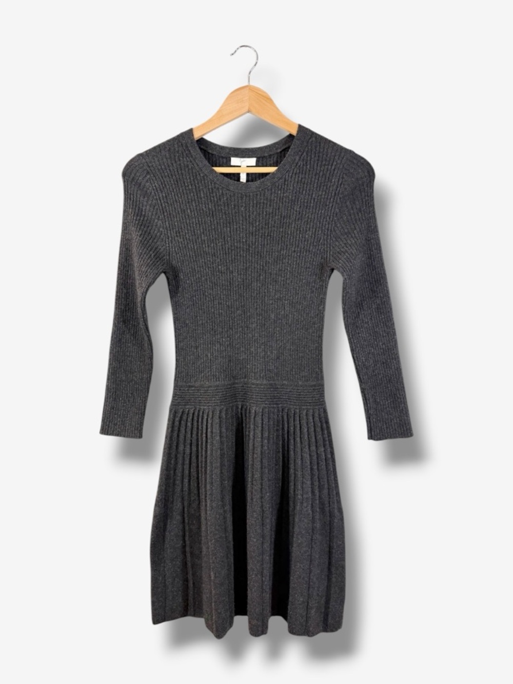Joie Gray Sweater Dress Size S Wool Cashmere Rib Knit Pleated Casual Minimalist
